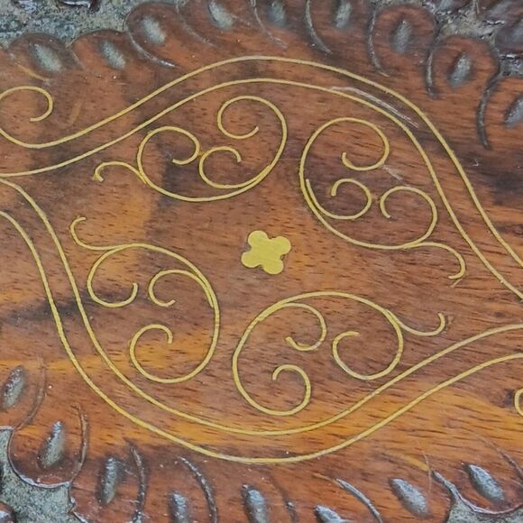 Handcarved Wood Jewlery Box Inlaid Ornate Floral Design - Picture 11 of 12